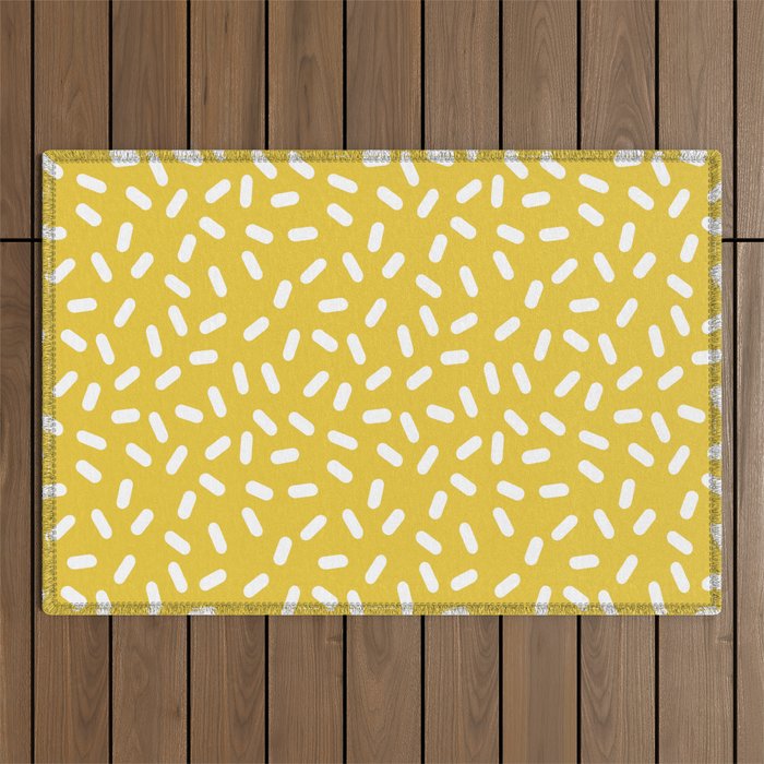 Somethin' Somethin' - yellow bright happy sprinkles pills dash pattern rad minimal prints Outdoor Rug Gallery Image 1