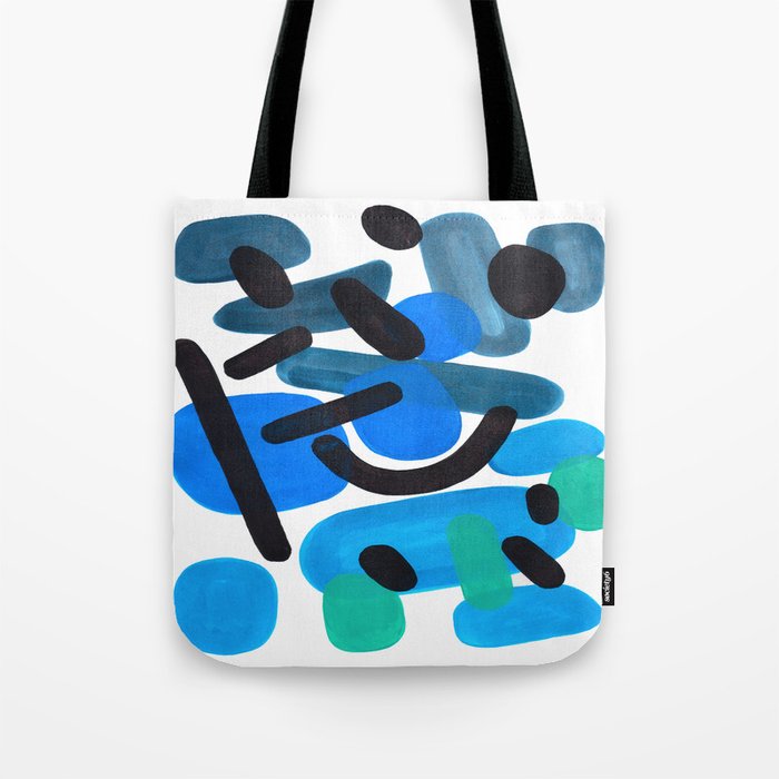 Abstract Minimalist Mid Century Modern Colorful Pop Art Retro Funky Shapes Blue Turquoise Tote Bag Gallery Image 1