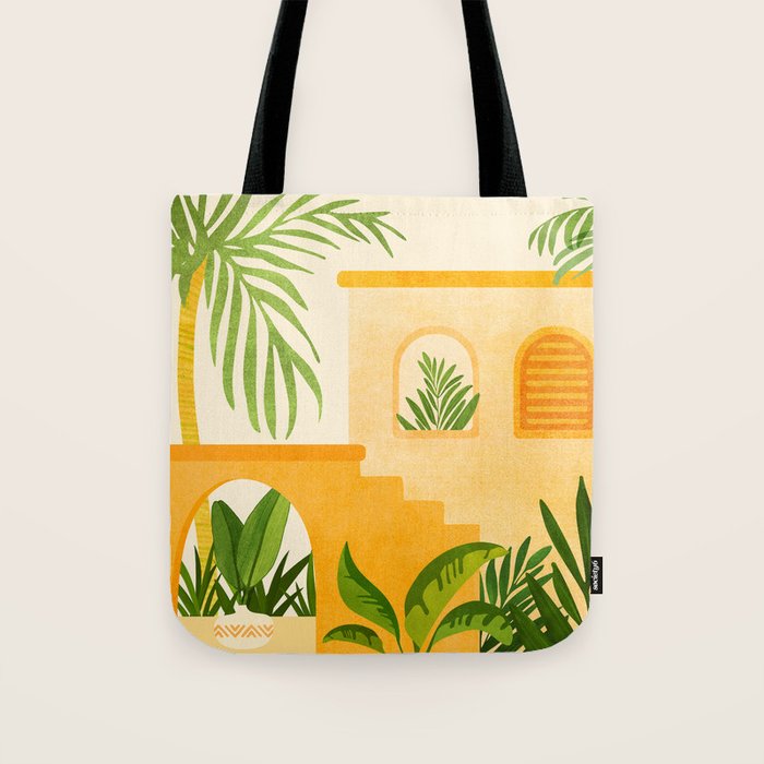 Garden Hacienda / Whimsical Landscape Illustration Tote Bag Gallery Image 1