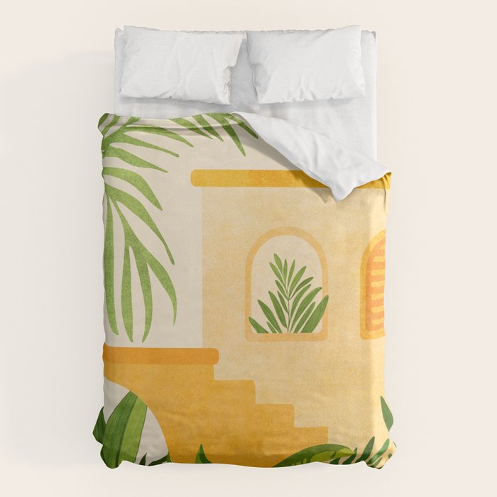 Garden Hacienda / Whimsical Landscape Illustration Duvet Cover Gallery Image 1