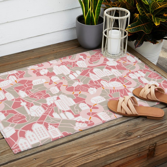 ma ville mon amour; City life collection pearl pink  Outdoor Rug Gallery Image 2