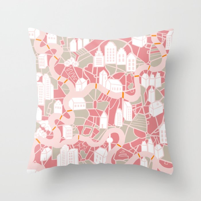 ma ville mon amour; City life collection pearl pink  Throw Pillow Gallery Image 1