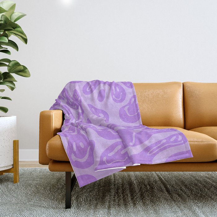 Pastel Purple Dripping Smiley Throw Blanket Gallery Image 1