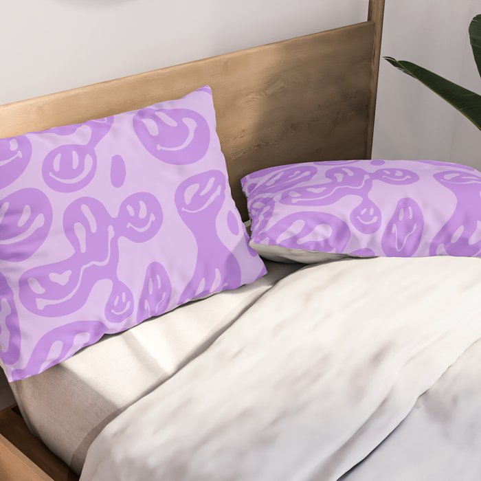 Pastel Purple Dripping Smiley Pillow Sham Gallery Image 2
