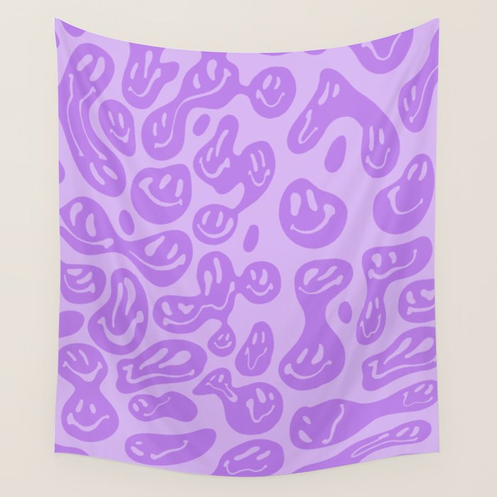Pastel Purple Dripping Smiley Wall Tapestry Gallery Image 4