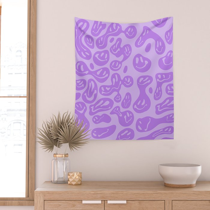 Pastel Purple Dripping Smiley Wall Tapestry Gallery Image 2