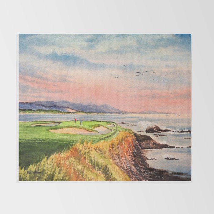 Pebble Beach Golf Course Hole 7 Throw Blanket Gallery Image 2