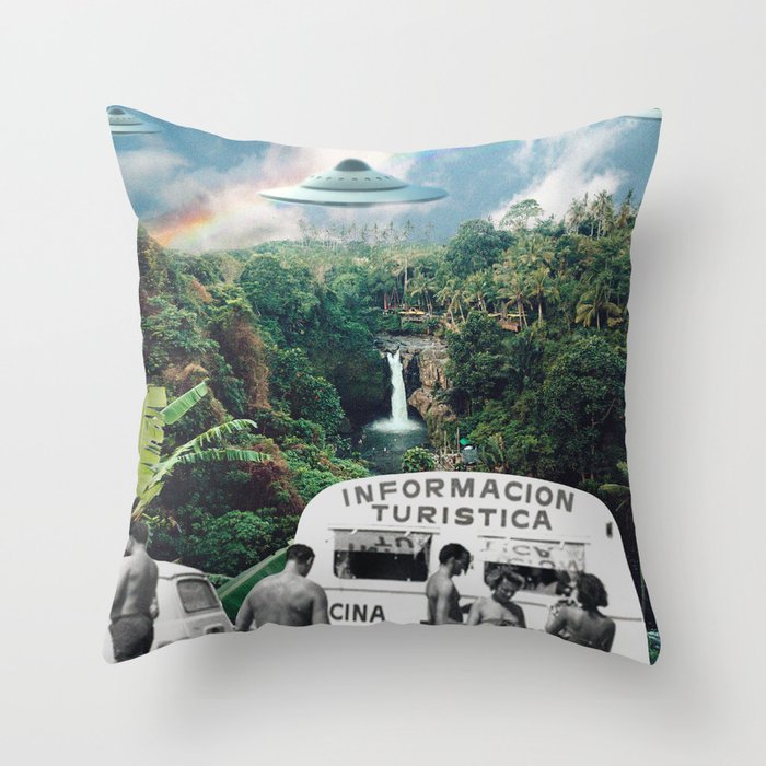 The Visitors // UFOs in Paradise Throw Pillow Gallery Image 6