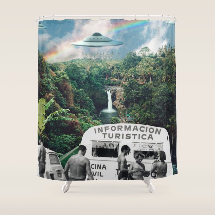 The Visitors // UFOs in Paradise Shower Curtain Gallery Image 1