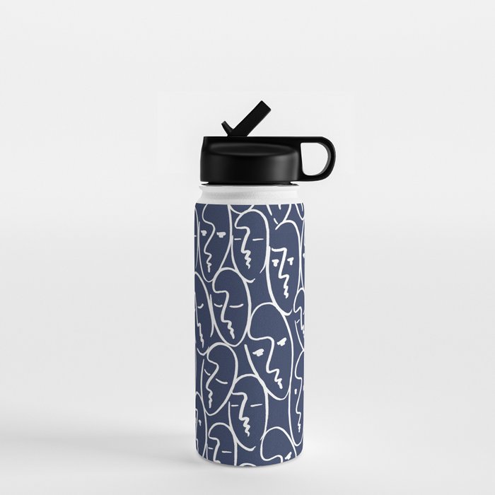 faces (navy) Water Bottle Gallery Image 1