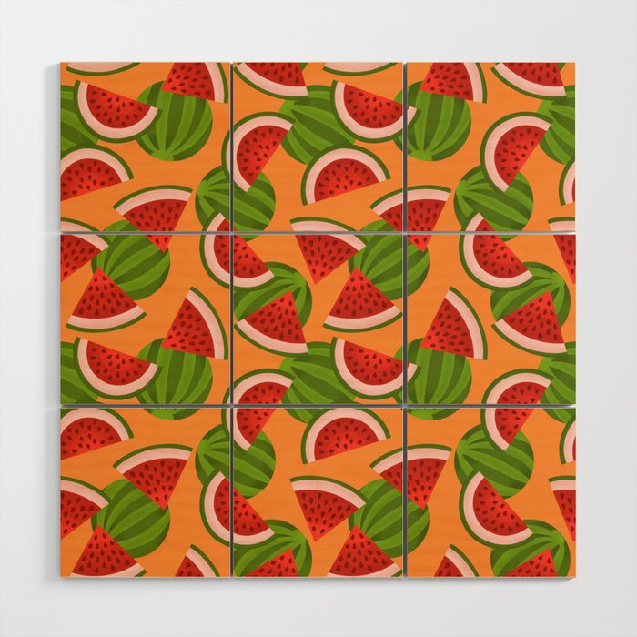 Watermelon Pattern on Orange Wood Wall Art Gallery Image 1
