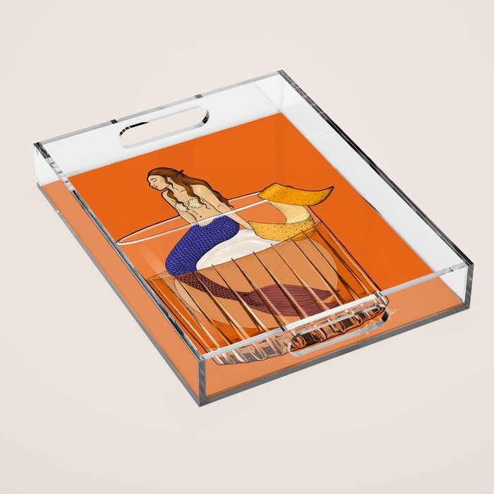 Old Fashioned Mermaid Cocktail Illustration Acrylic Tray Gallery Image 1