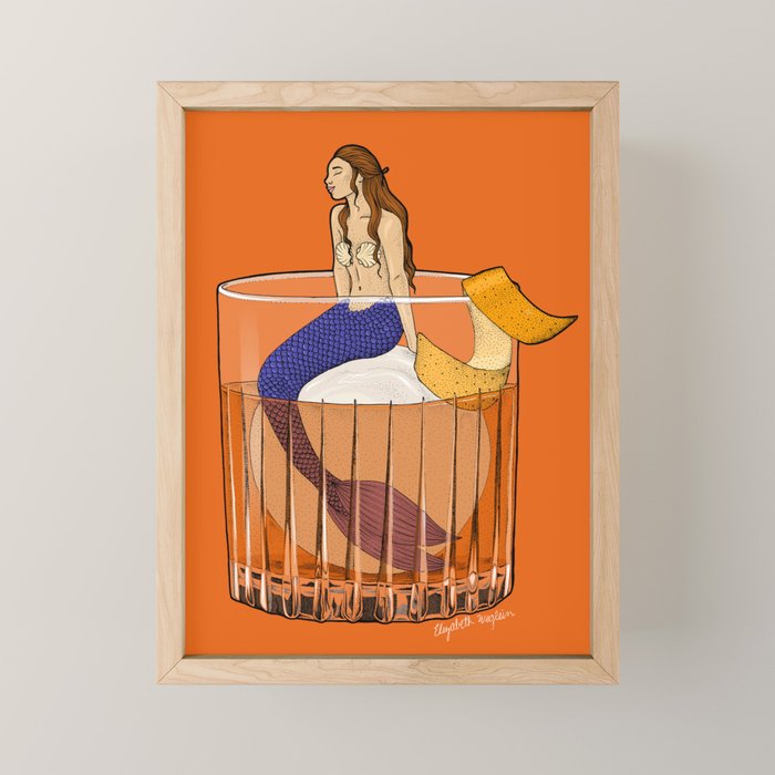 Old Fashioned Mermaid Cocktail Illustration Mini Art Print Gallery Image 1
