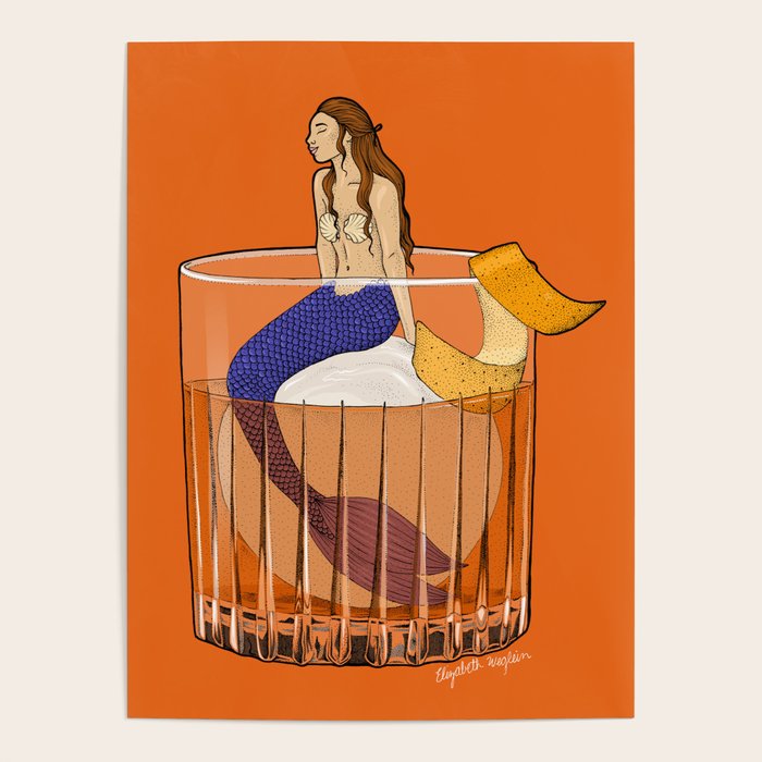 Old Fashioned Mermaid Cocktail Illustration Poster Gallery Image 4