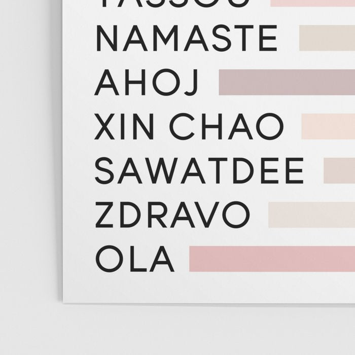 Hello In Different Languages - Pink Beige Poster Gallery Image 3