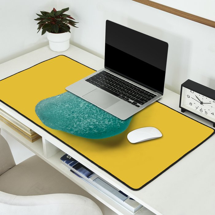  Seaglass on mustard, japandi minimalist Desk Mat Gallery Image 2