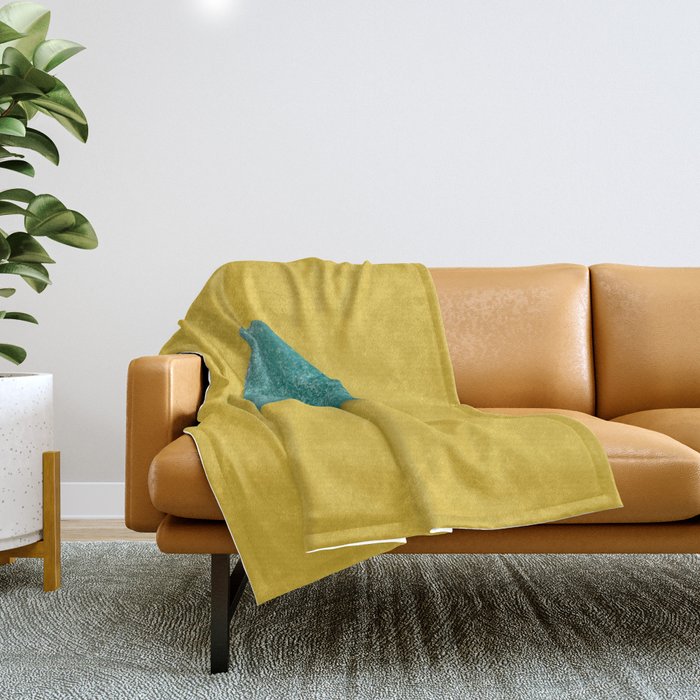  Seaglass on mustard, japandi minimalist Throw Blanket Gallery Image 1