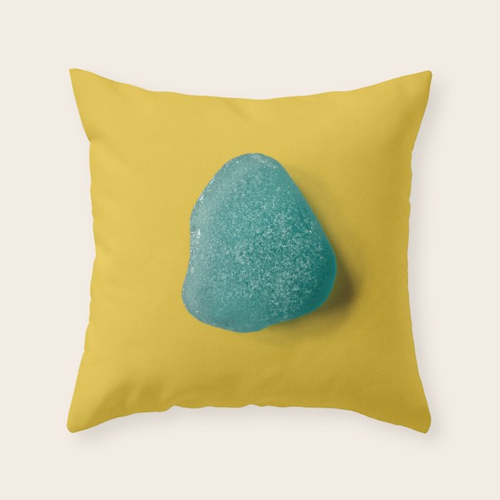  Seaglass on mustard, japandi minimalist Throw Pillow Gallery Image 1