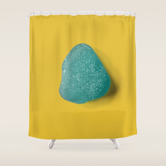  Seaglass on mustard, japandi minimalist Shower Curtain Gallery Image 1