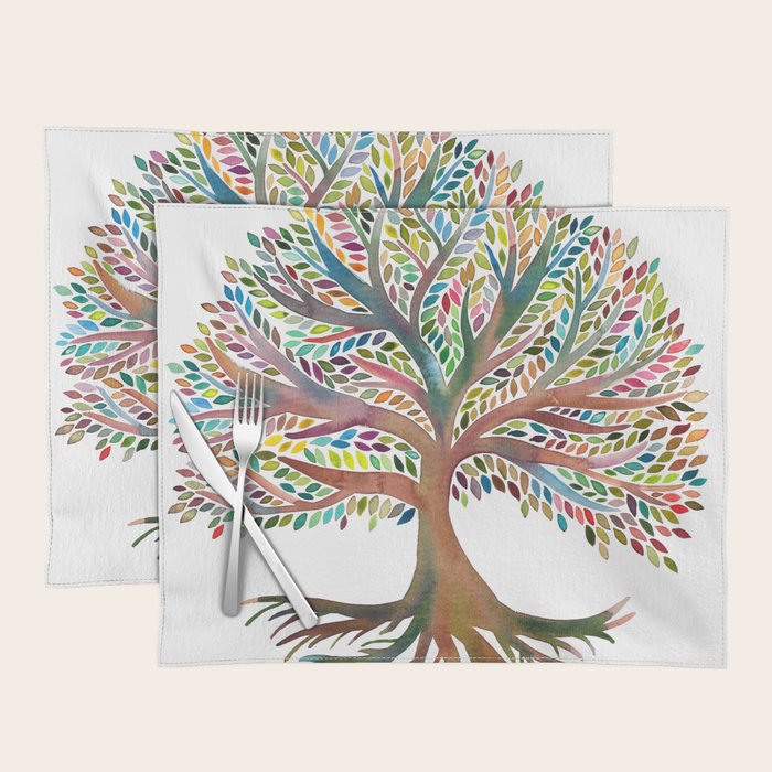 Tree of Life Watercolor - Rainbow Palette Placemat Gallery Image 1