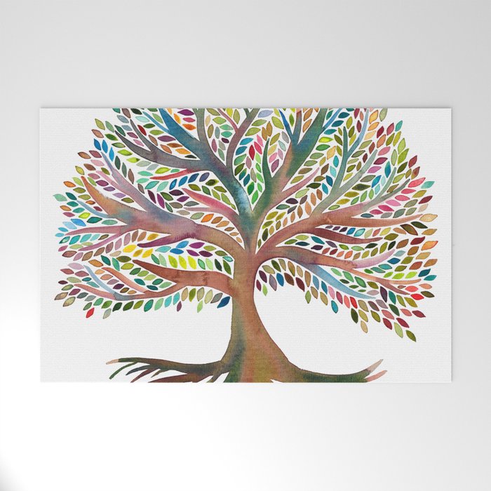 Tree of Life Watercolor - Rainbow Palette Welcome Mat Gallery Image 1