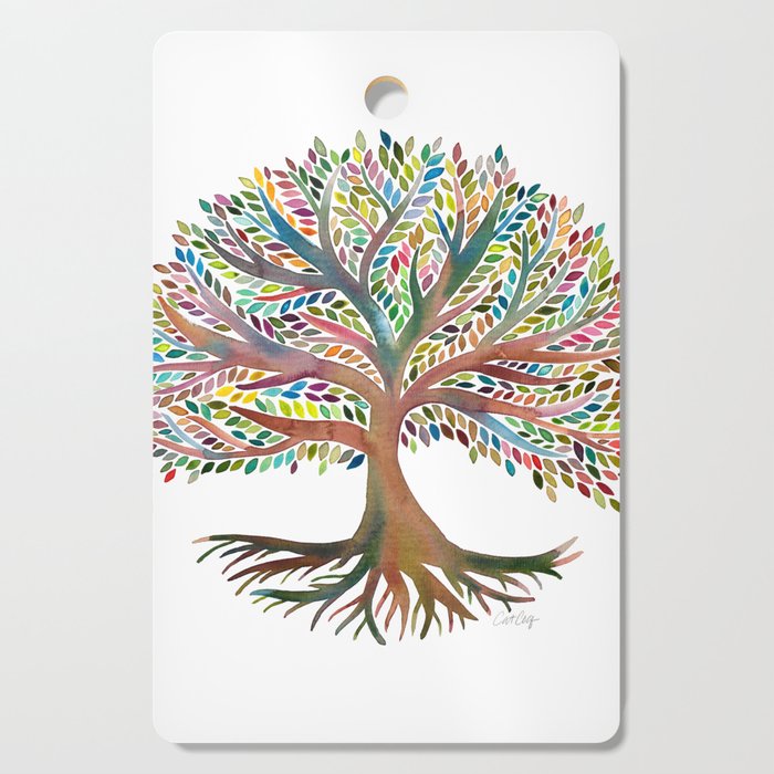 Tree of Life Watercolor - Rainbow Palette Cutting Board Gallery Image 1
