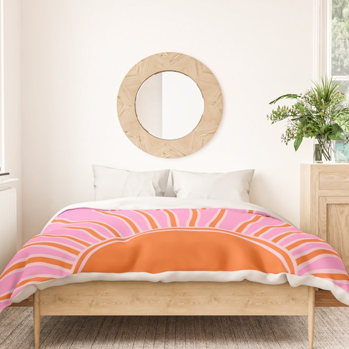 Sun Print Sunrise Pink And Orange Colors Sunshine Retro Sun Wall Art Vintage Boho Abstract Decor Duvet Cover Gallery Image 3