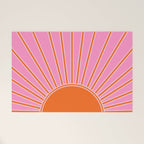 Sun Print Sunrise Pink And Orange Colors Sunshine Retro Sun Wall Art Vintage Boho Abstract Decor Welcome Mat Gallery Image 1
