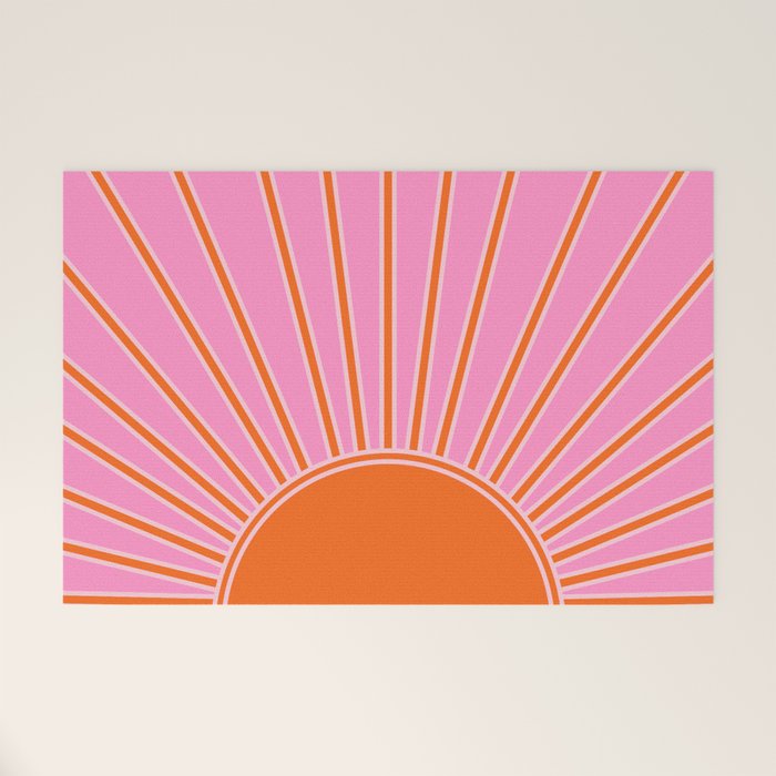 Sun Print Sunrise Pink And Orange Colors Sunshine Retro Sun Wall Art Vintage Boho Abstract Decor Welcome Mat Gallery Image 1