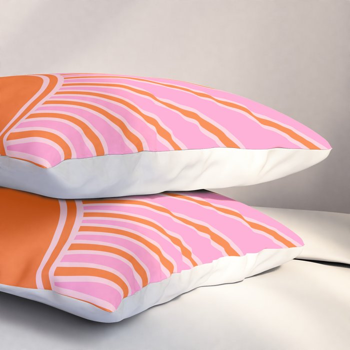 Sun Print Sunrise Pink And Orange Colors Sunshine Retro Sun Wall Art Vintage Boho Abstract Decor Pillow Sham Gallery Image 3