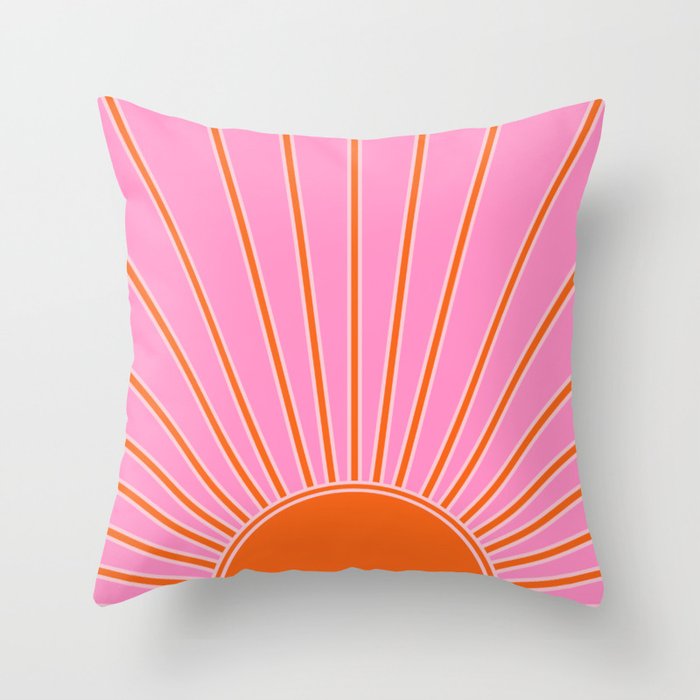 Sun Print Sunrise Pink And Orange Colors Sunshine Retro Sun Wall Art Vintage Boho Abstract Decor Throw Pillow Gallery Image 1