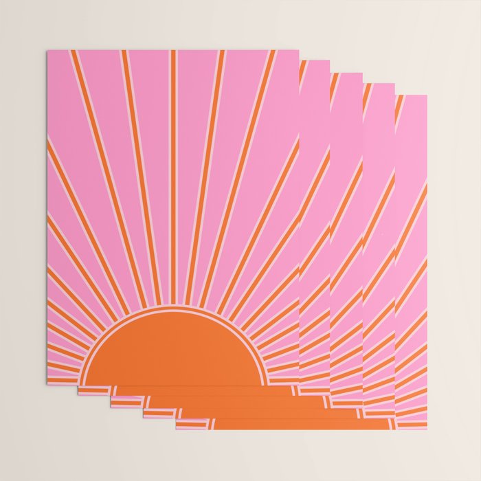 Sun Print Sunrise Pink And Orange Colors Sunshine Retro Sun Wall Art Vintage Boho Abstract Decor Wrapping Paper Gallery Image 3