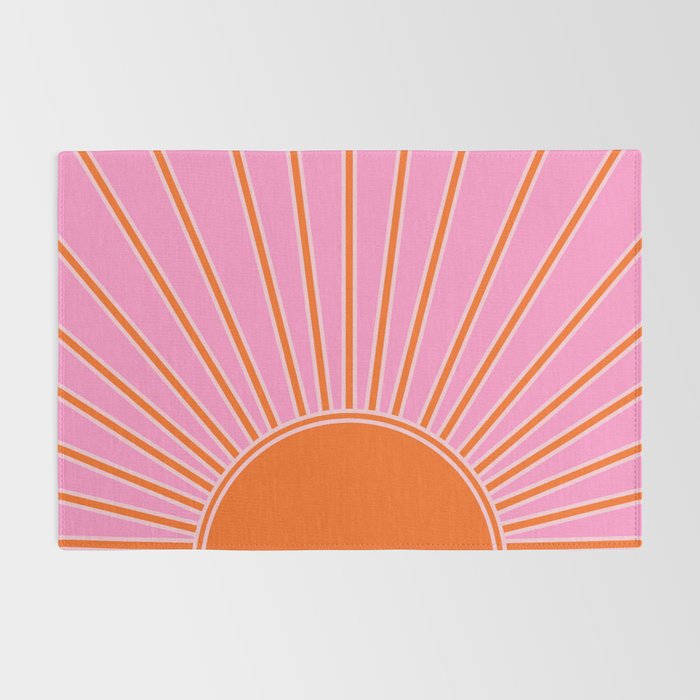 Sun Print Sunrise Pink And Orange Colors Sunshine Retro Sun Wall Art Vintage Boho Abstract Decor Rug Gallery Image 2
