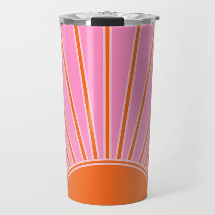 Sun Print Sunrise Pink And Orange Colors Sunshine Retro Sun Wall Art Vintage Boho Abstract Decor Travel Mug Gallery Image 1