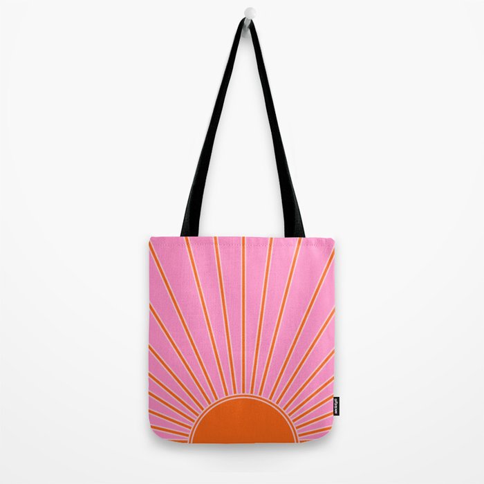 Sun Print Sunrise Pink And Orange Colors Sunshine Retro Sun Wall Art Vintage Boho Abstract Decor Tote Bag Gallery Image 2