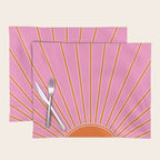 Sun Print Sunrise Pink And Orange Colors Sunshine Retro Sun Wall Art Vintage Boho Abstract Decor Placemat Gallery Image 1