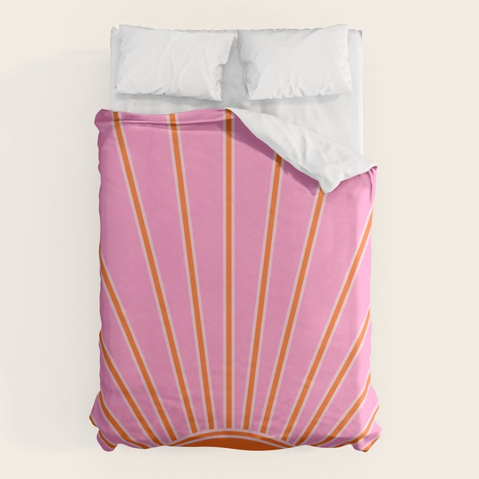 Sun Print Sunrise Pink And Orange Colors Sunshine Retro Sun Wall Art Vintage Boho Abstract Decor Duvet Cover Gallery Image 1