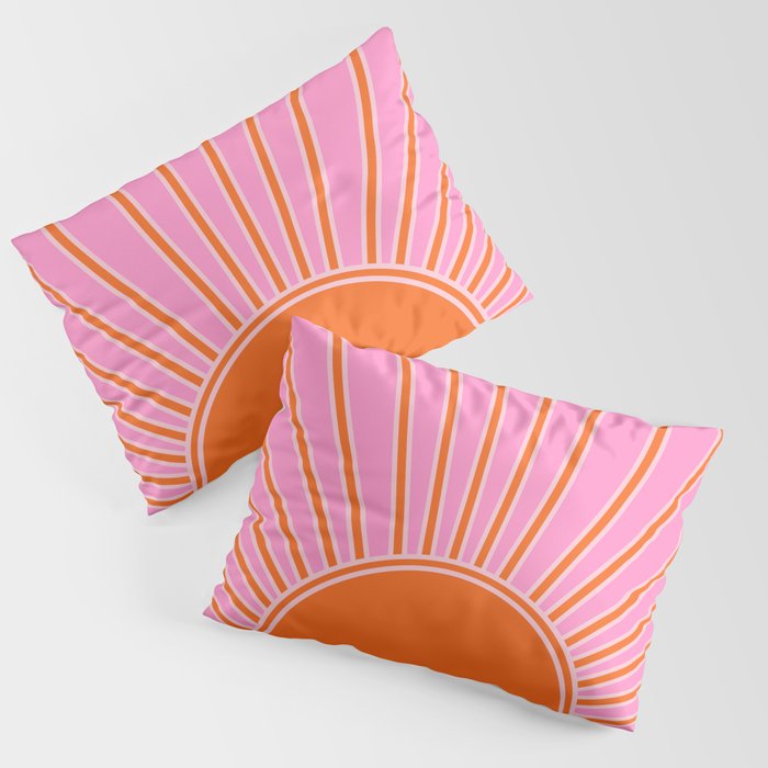 Sun Print Sunrise Pink And Orange Colors Sunshine Retro Sun Wall Art Vintage Boho Abstract Decor Pillow Sham Gallery Image 3