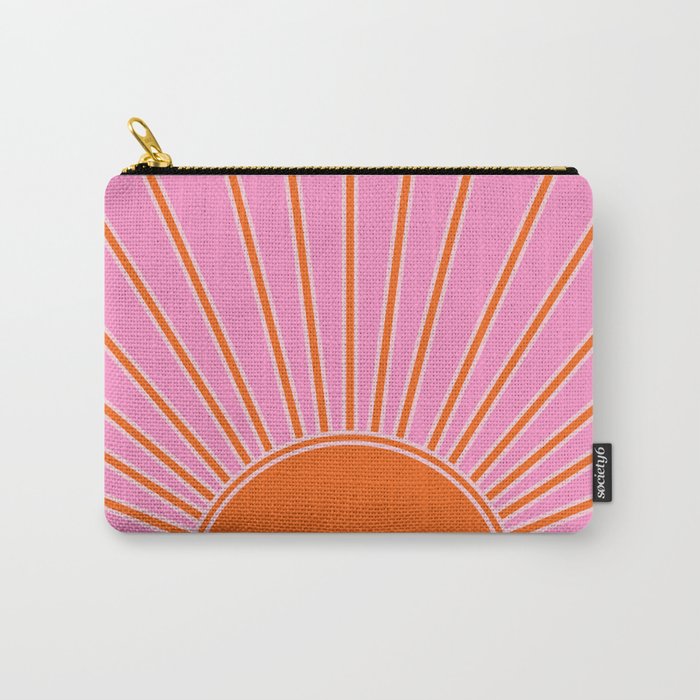 Sun Print Sunrise Pink And Orange Colors Sunshine Retro Sun Wall Art Vintage Boho Abstract Decor Carry All Pouch Gallery Image 1