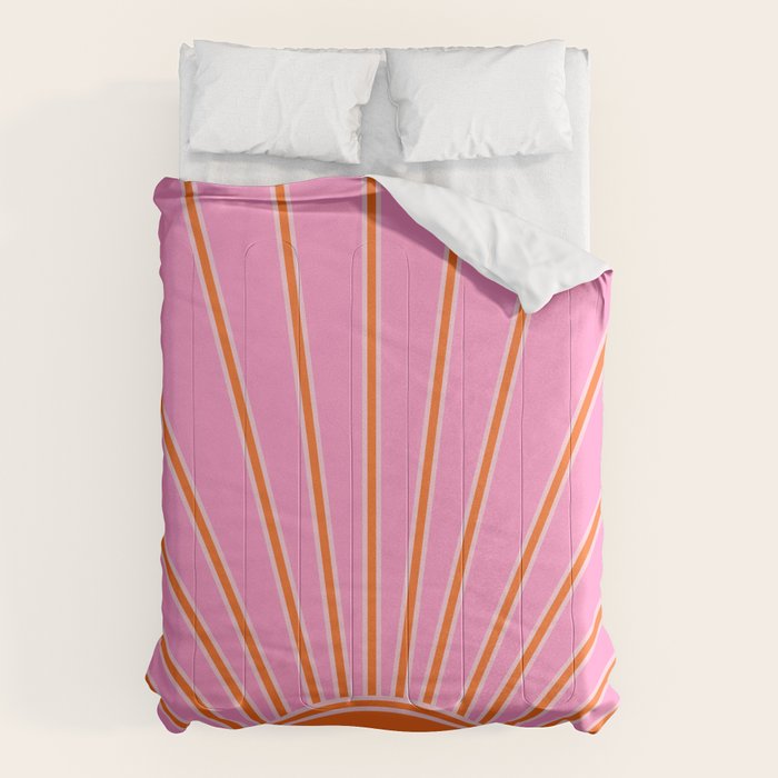 Sun Print Sunrise Pink And Orange Colors Sunshine Retro Sun Wall Art Vintage Boho Abstract Decor Comforter Gallery Image 1
