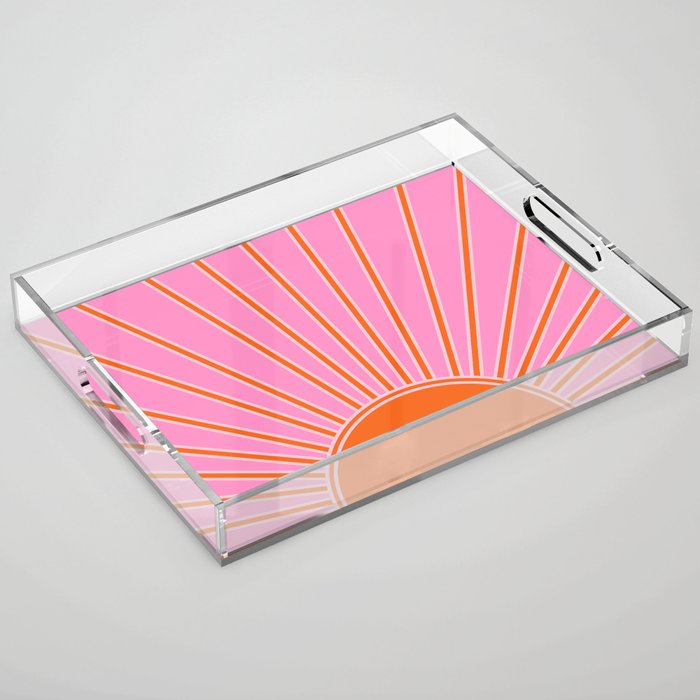 Sun Print Sunrise Pink And Orange Colors Sunshine Retro Sun Wall Art Vintage Boho Abstract Decor Acrylic Tray Gallery Image 1