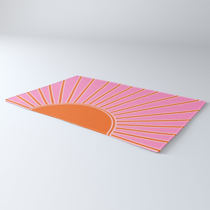 Sun Print Sunrise Pink And Orange Colors Sunshine Retro Sun Wall Art Vintage Boho Abstract Decor Rug Gallery Image 3