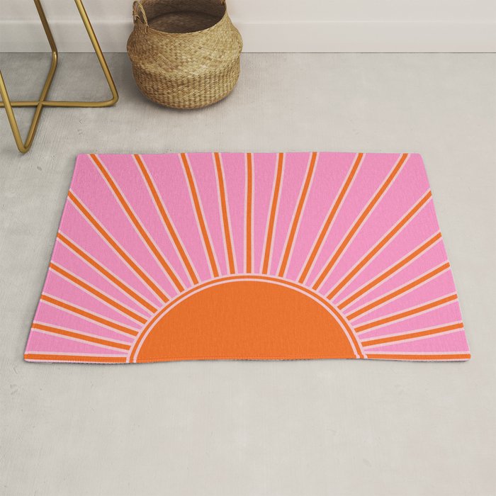 Sun Print Sunrise Pink And Orange Colors Sunshine Retro Sun Wall Art Vintage Boho Abstract Decor Rug Gallery Image 1