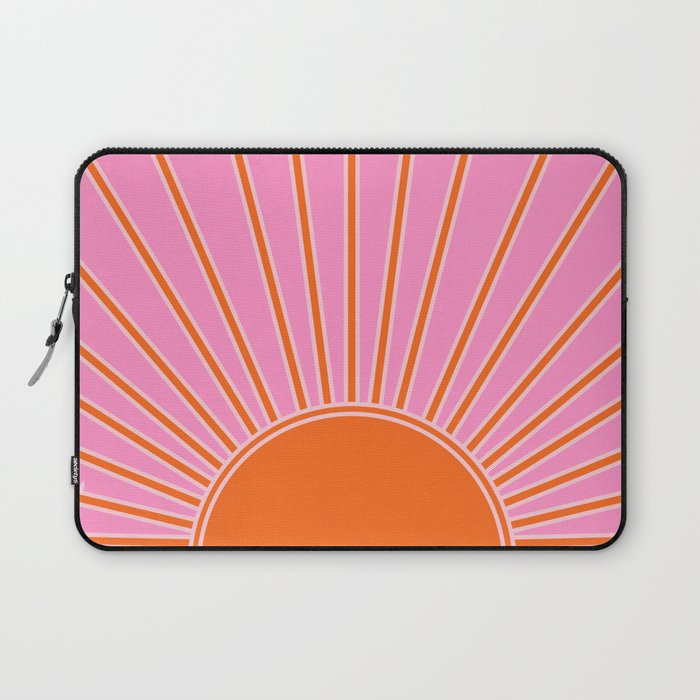 Sun Print Sunrise Pink And Orange Colors Sunshine Retro Sun Wall Art Vintage Boho Abstract Decor Laptop Sleeve Gallery Image 1