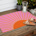 Sun Print Sunrise Pink And Orange Colors Sunshine Retro Sun Wall Art Vintage Boho Abstract Decor Outdoor Rug Gallery Image 2