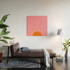 Sun Print Sunrise Pink And Orange Colors Sunshine Retro Sun Wall Art Vintage Boho Abstract Decor Wood Wall Art Gallery Image 2