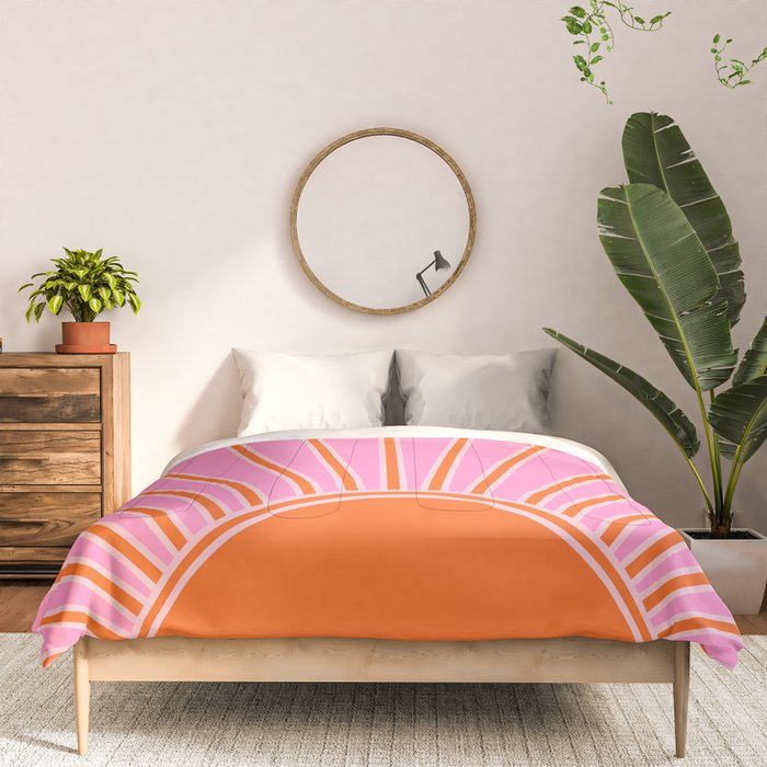 Sun Print Sunrise Pink And Orange Colors Sunshine Retro Sun Wall Art Vintage Boho Abstract Decor Comforter Gallery Image 3