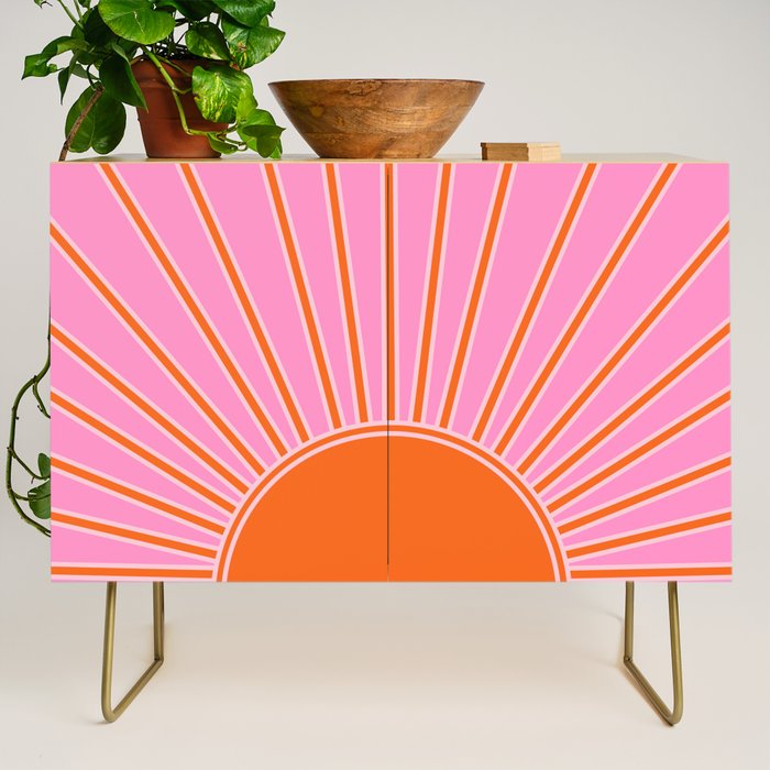 Sun Print Sunrise Pink And Orange Colors Sunshine Retro Sun Wall Art Vintage Boho Abstract Decor Credenza Gallery Image 1