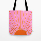 Sun Print Sunrise Pink And Orange Colors Sunshine Retro Sun Wall Art Vintage Boho Abstract Decor Tote Bag Gallery Image 1