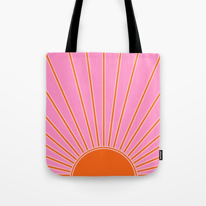 Sun Print Sunrise Pink And Orange Colors Sunshine Retro Sun Wall Art Vintage Boho Abstract Decor Tote Bag Gallery Image 1